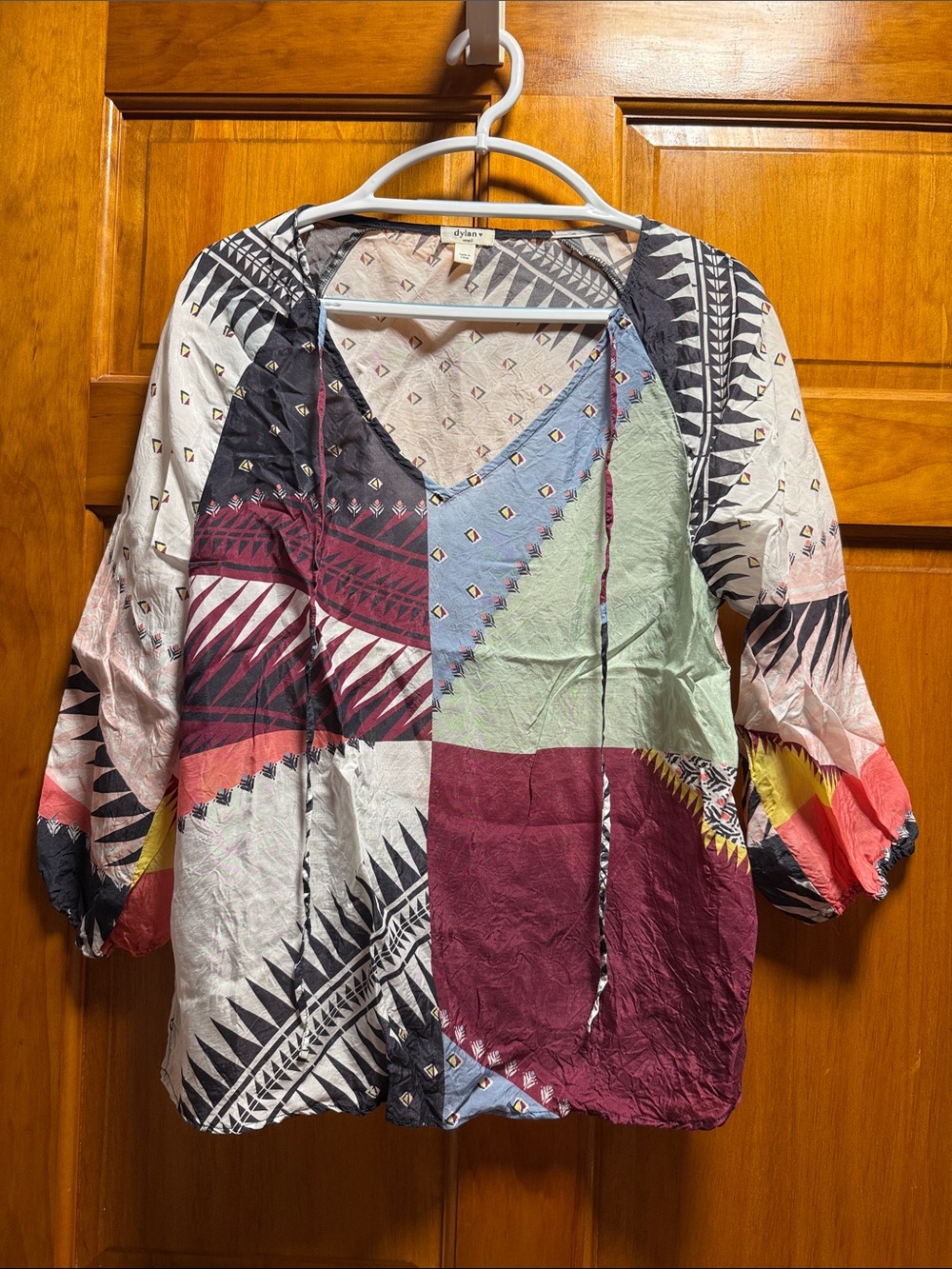dylan Patchwork V-Neck Tunic - Burgundy, Mint, Blue, Cream, Yellow